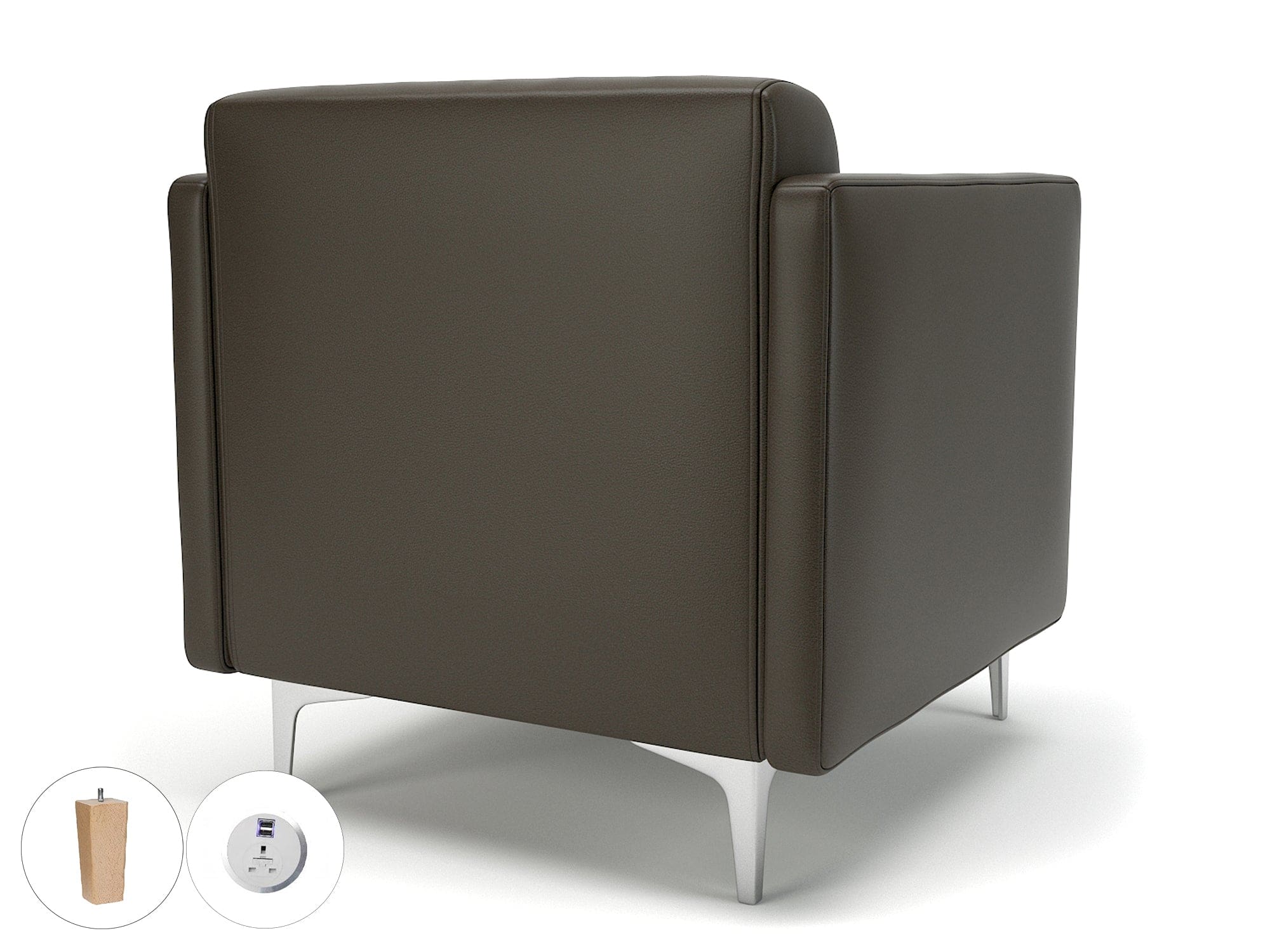 Napa Slim Arm 75cm Wide Armchair in Cristina Marrone Ultima Faux Leather with Socket - Image 72