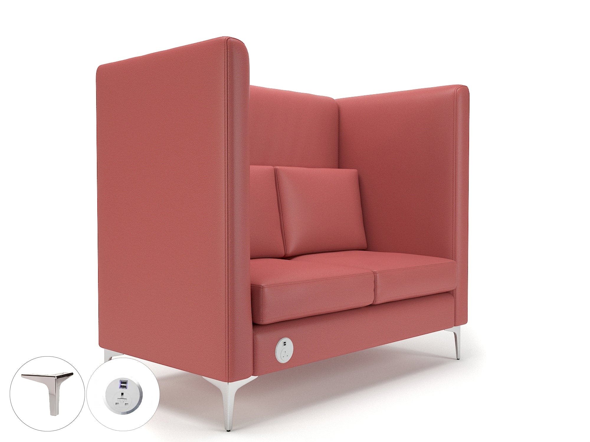 Altus 128cm Wide Privacy Booth in Cristina Marrone Ultima Faux Leather with Socket - Image 25