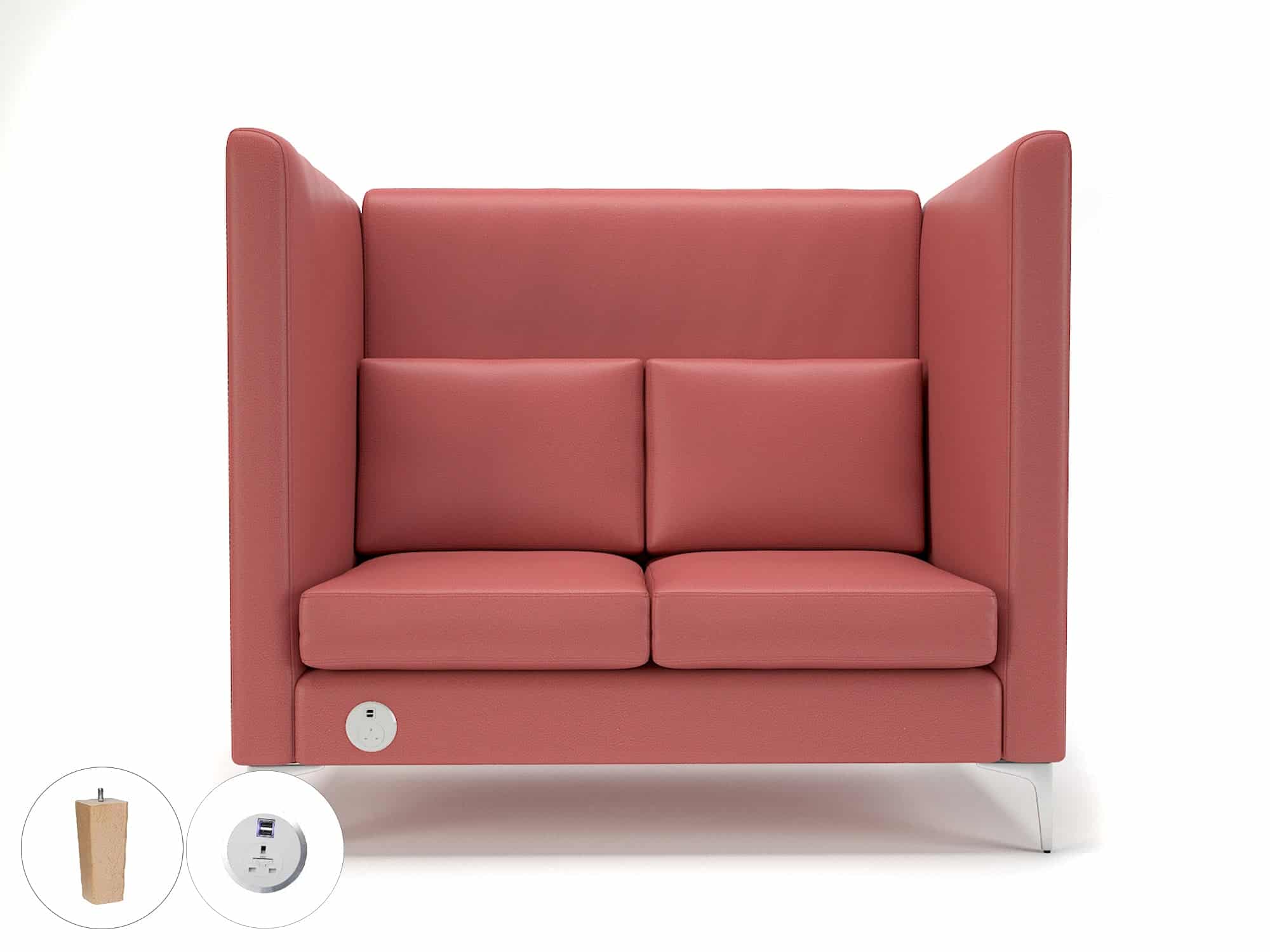 Altus 128cm Wide Privacy Booth in Cristina Marrone Ultima Faux Leather with Socket - Image 35