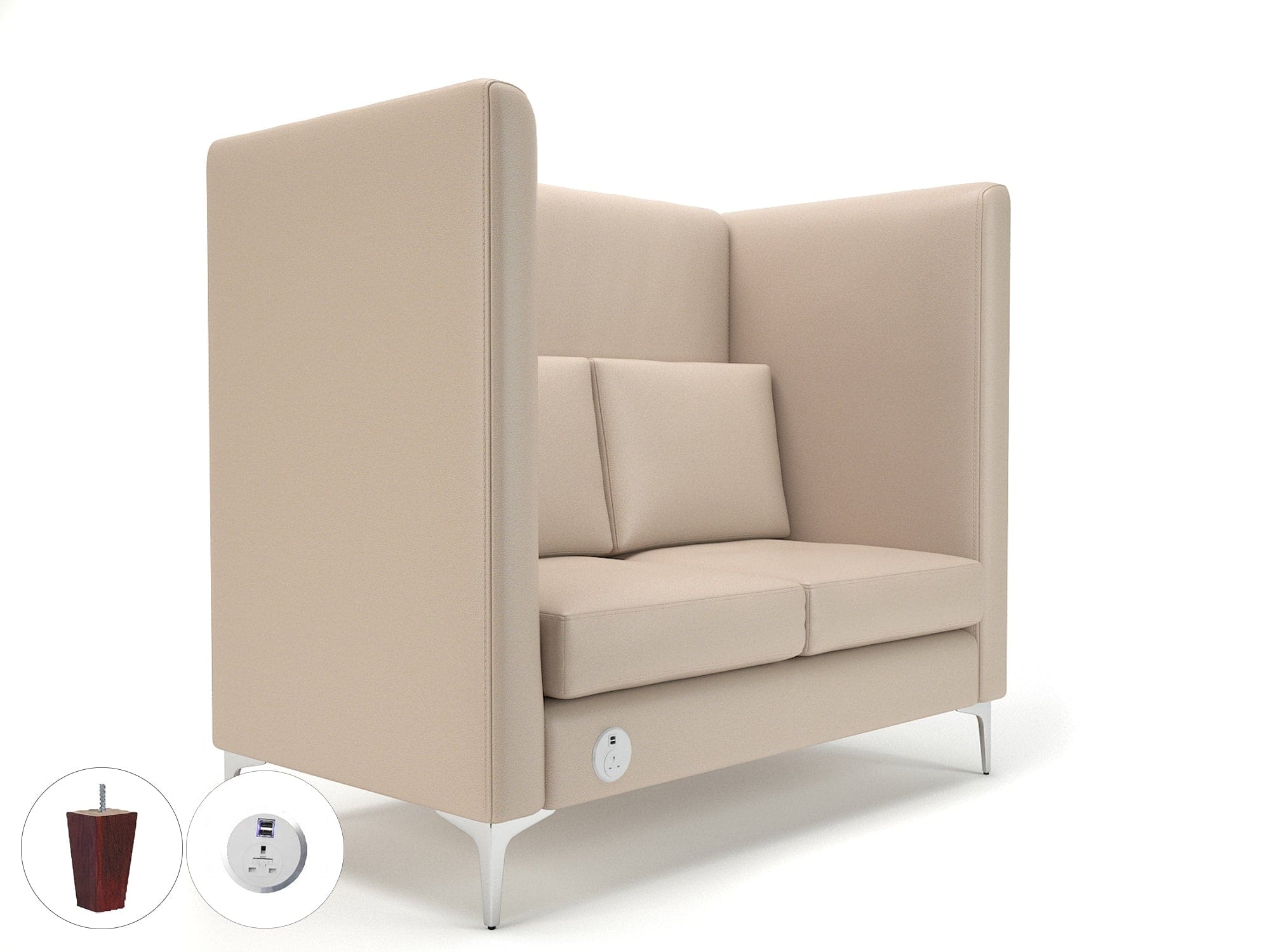 Altus 128cm Wide Privacy Booth in Cristina Marrone Ultima Faux Leather with Socket - Image 55