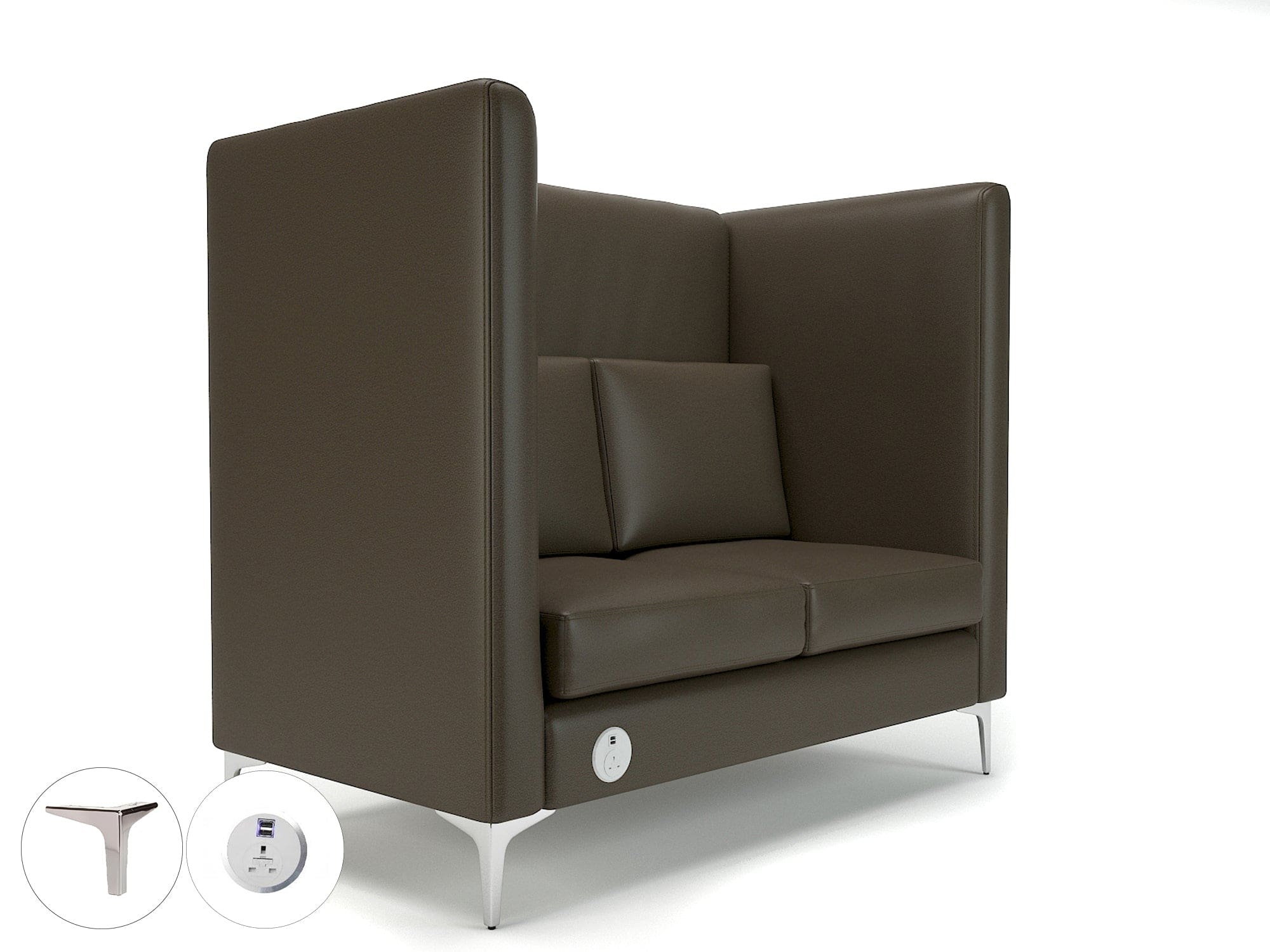 Altus 128cm Wide Privacy Booth in Cristina Marrone Ultima Faux Leather with Socket - Image 61