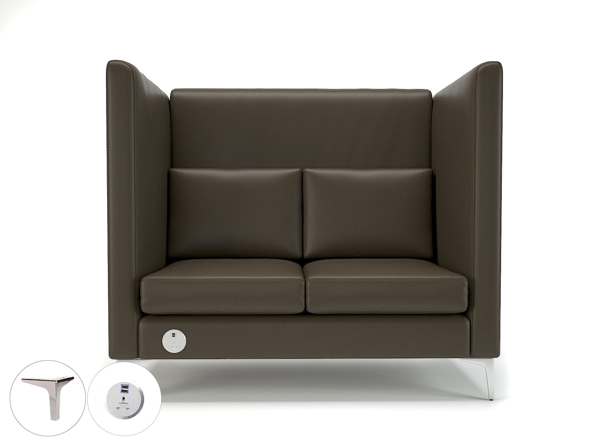 Altus 128cm Wide Privacy Booth in Cristina Marrone Ultima Faux Leather with Socket - Image 62