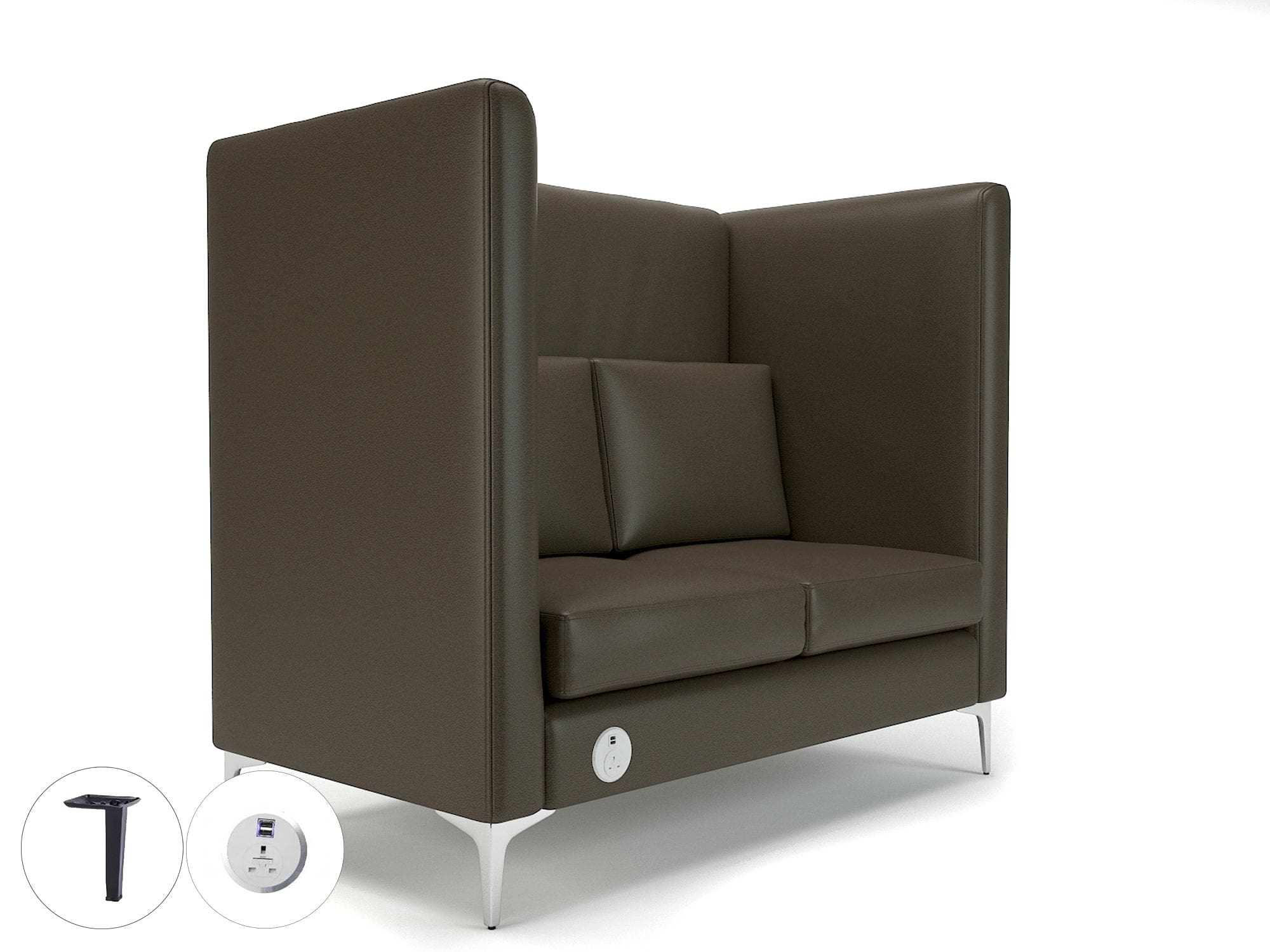 Altus 128cm Wide Privacy Booth in Cristina Marrone Ultima Faux Leather with Socket - Image 64