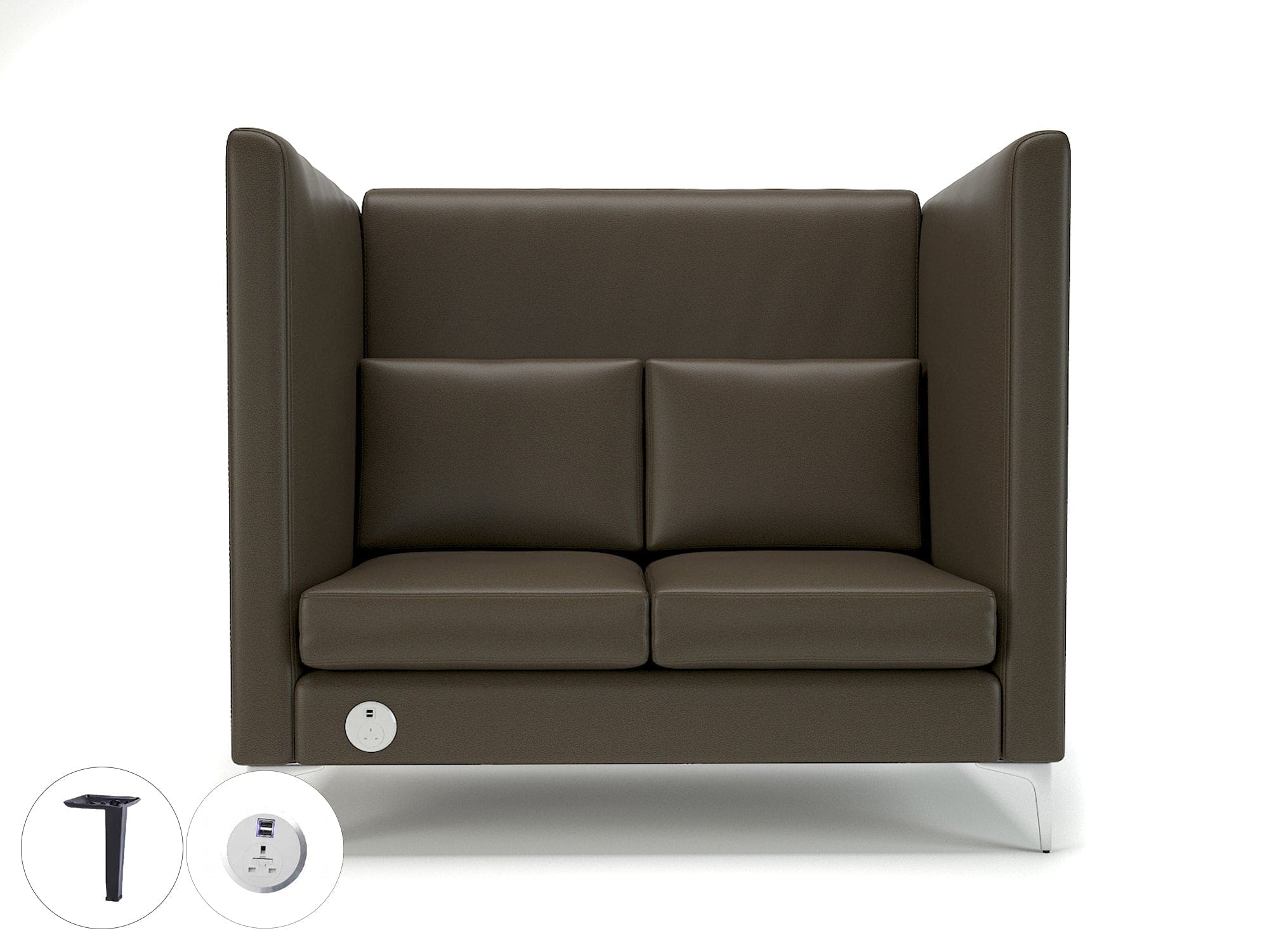Altus 128cm Wide Privacy Booth in Cristina Marrone Ultima Faux Leather with Socket - Image 65