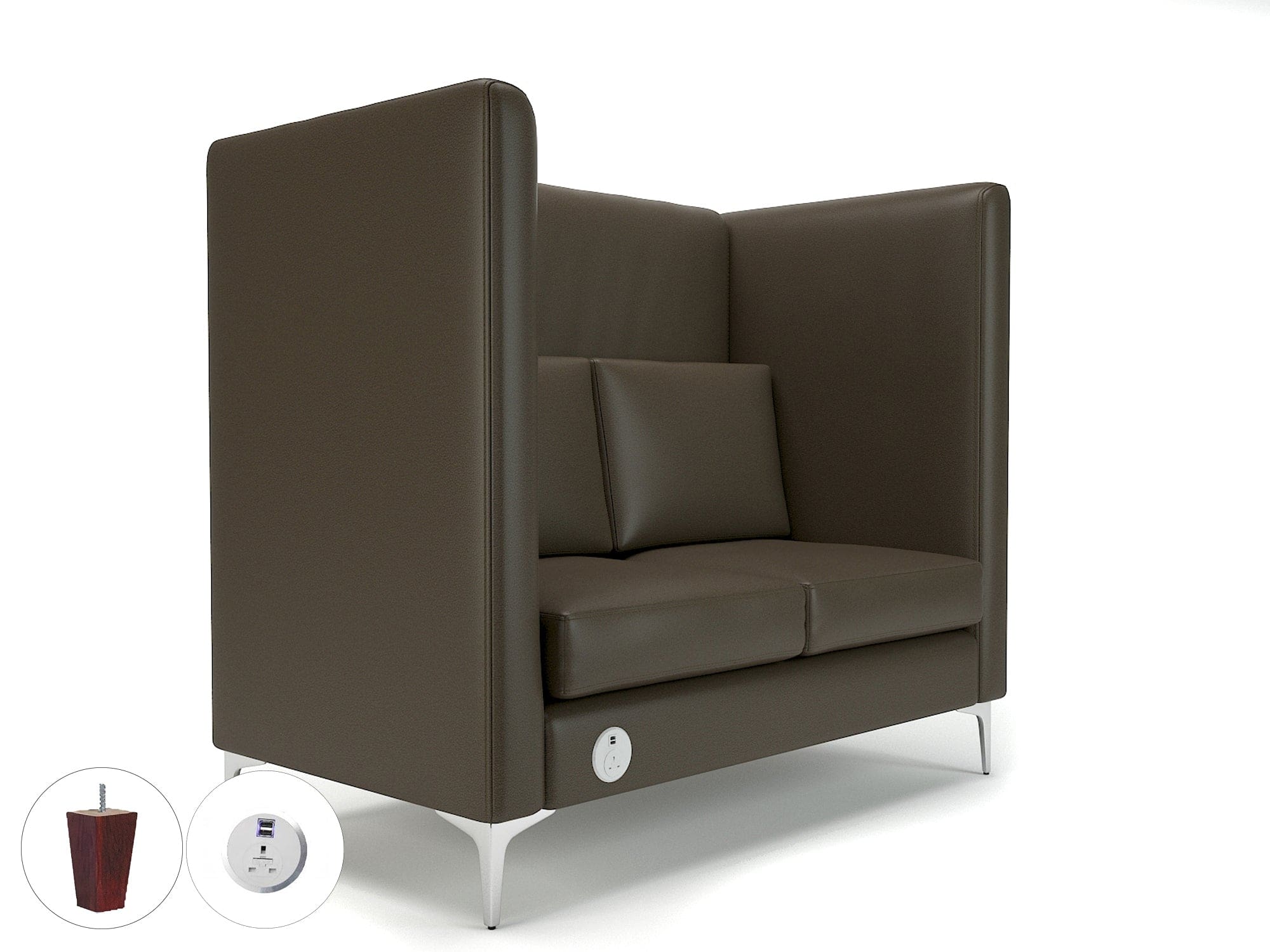 Altus 128cm Wide Privacy Booth in Cristina Marrone Ultima Faux Leather with Socket - Image 67