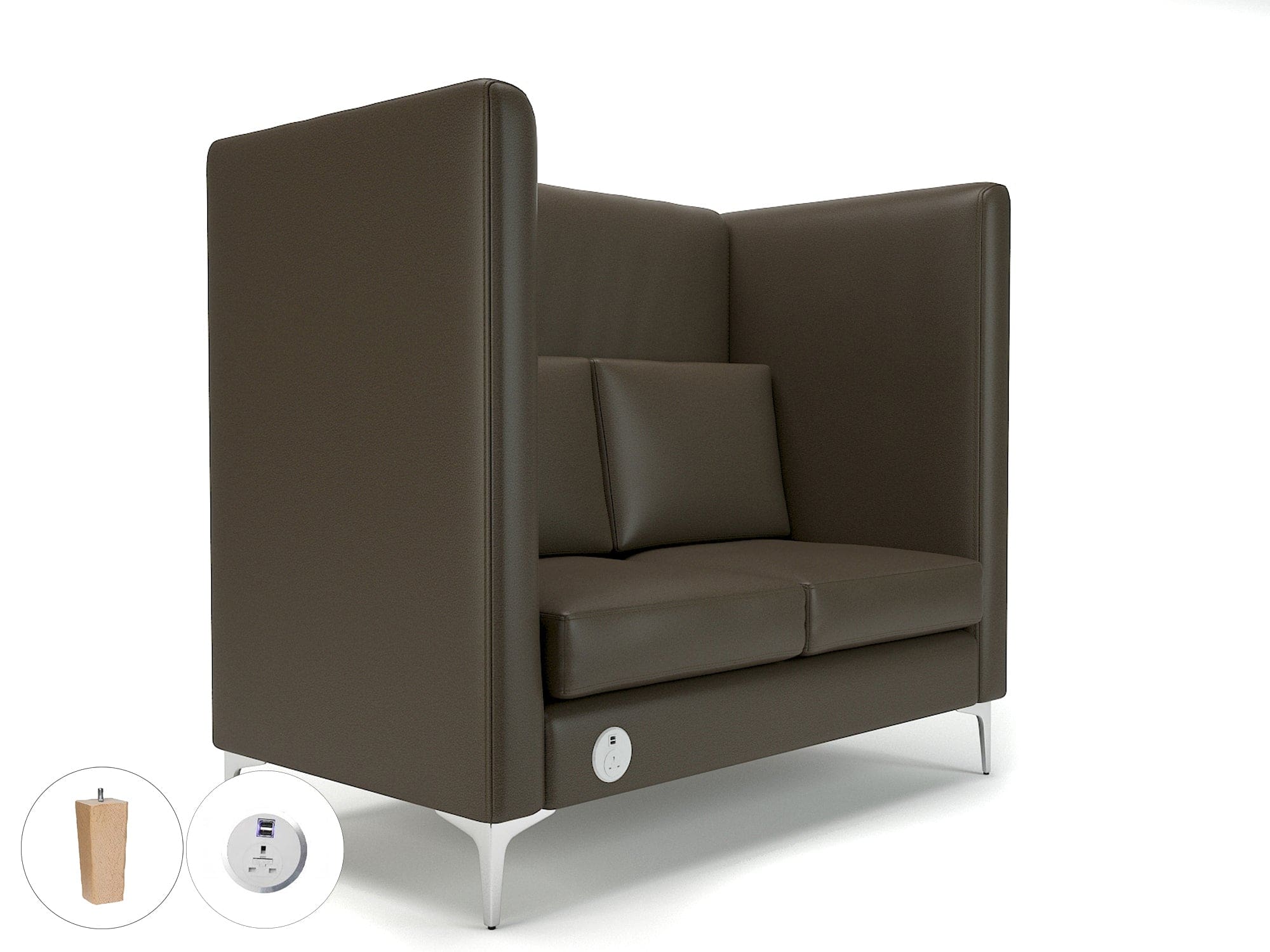 Altus 128cm Wide Privacy Booth in Cristina Marrone Ultima Faux Leather with Socket - Image 70