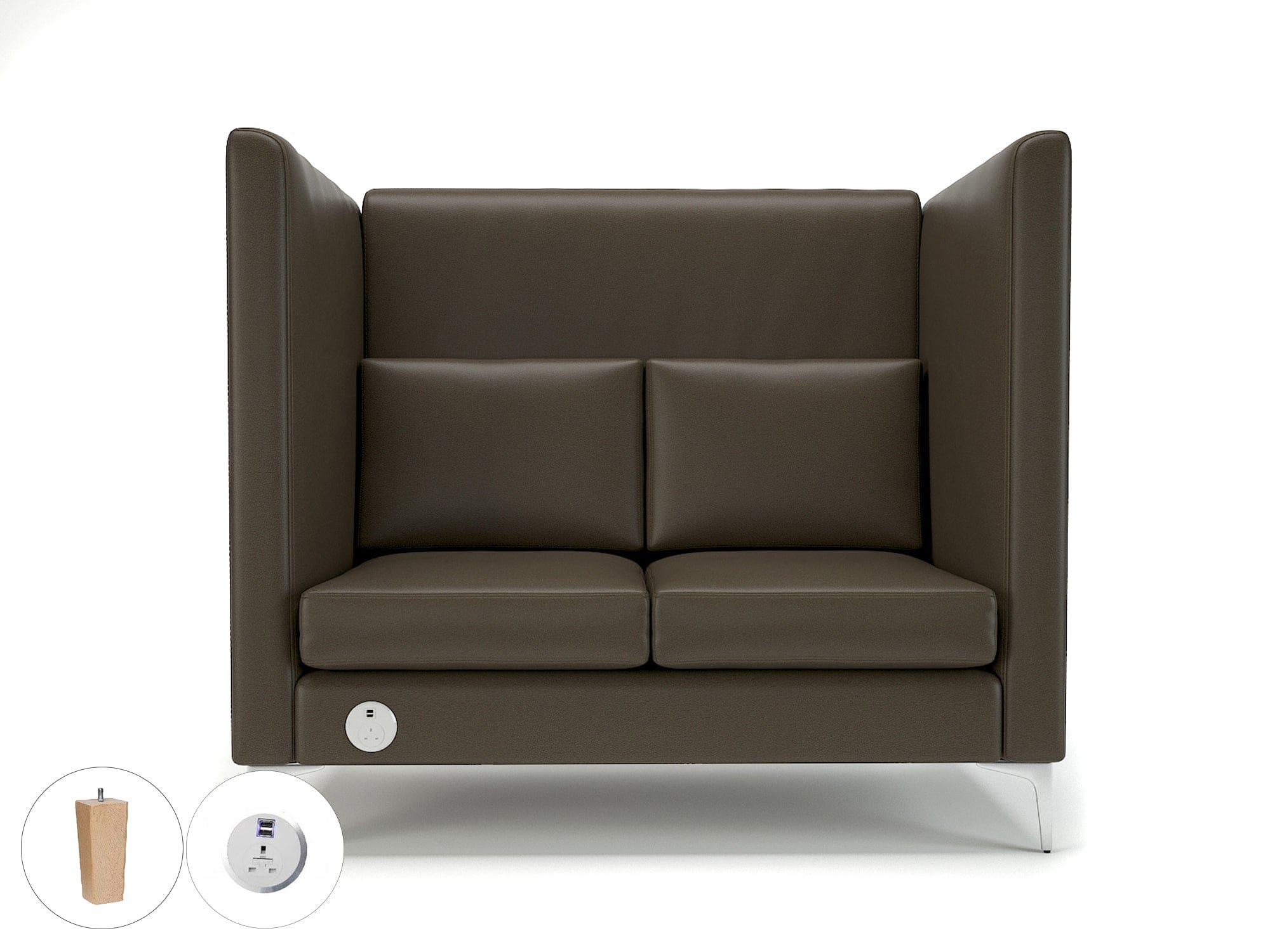 Altus 128cm Wide Privacy Booth in Cristina Marrone Ultima Faux Leather with Socket - Image 71