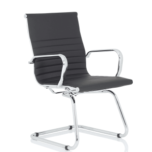 Nola Black Leather Cantilever Visitor Chair with Arms