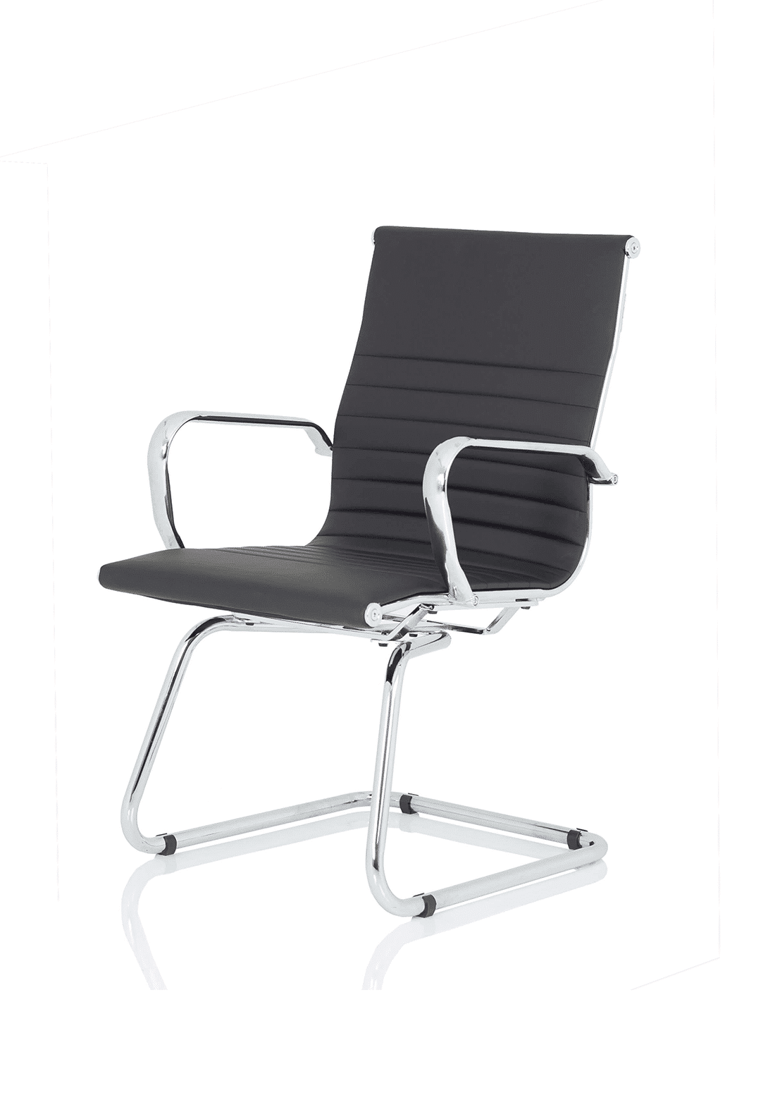 Nola Black Leather Cantilever Visitor Chair with Arms - Image 3