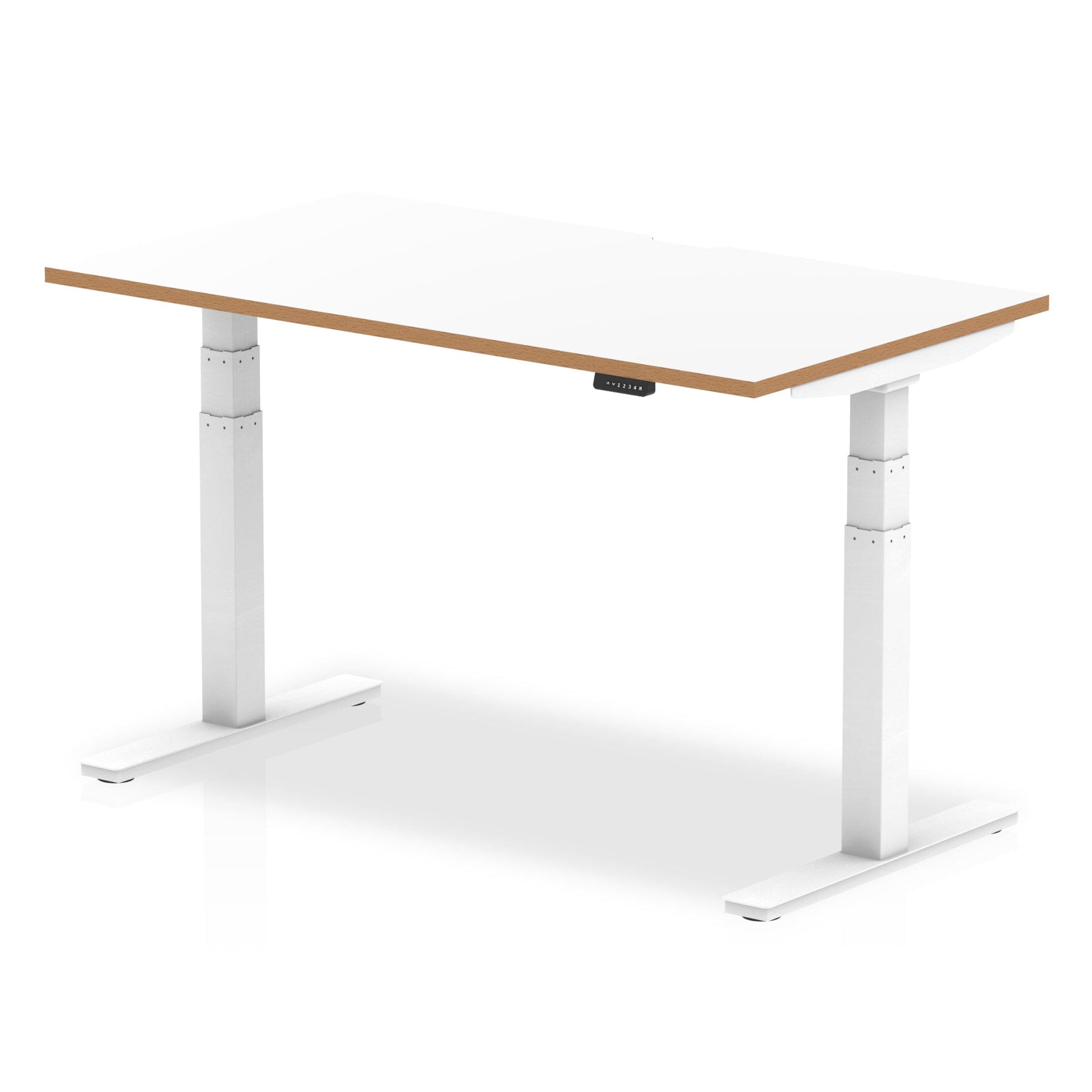 Oslo Air Height Adjustable Desk White Top Natural Wood Edge White Frame - Image 2