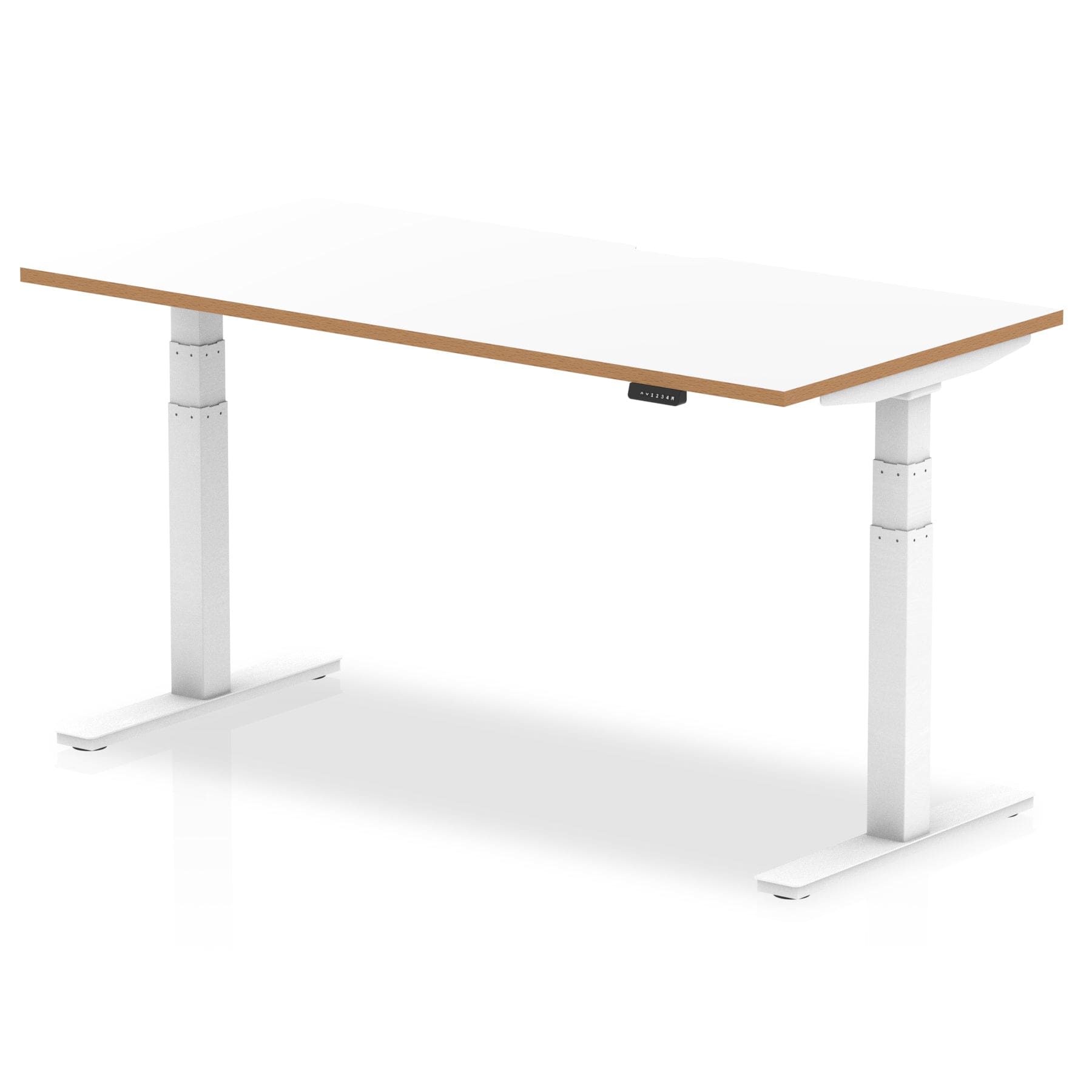 Oslo Air Height Adjustable Desk White Top Natural Wood Edge White Frame - Image 3