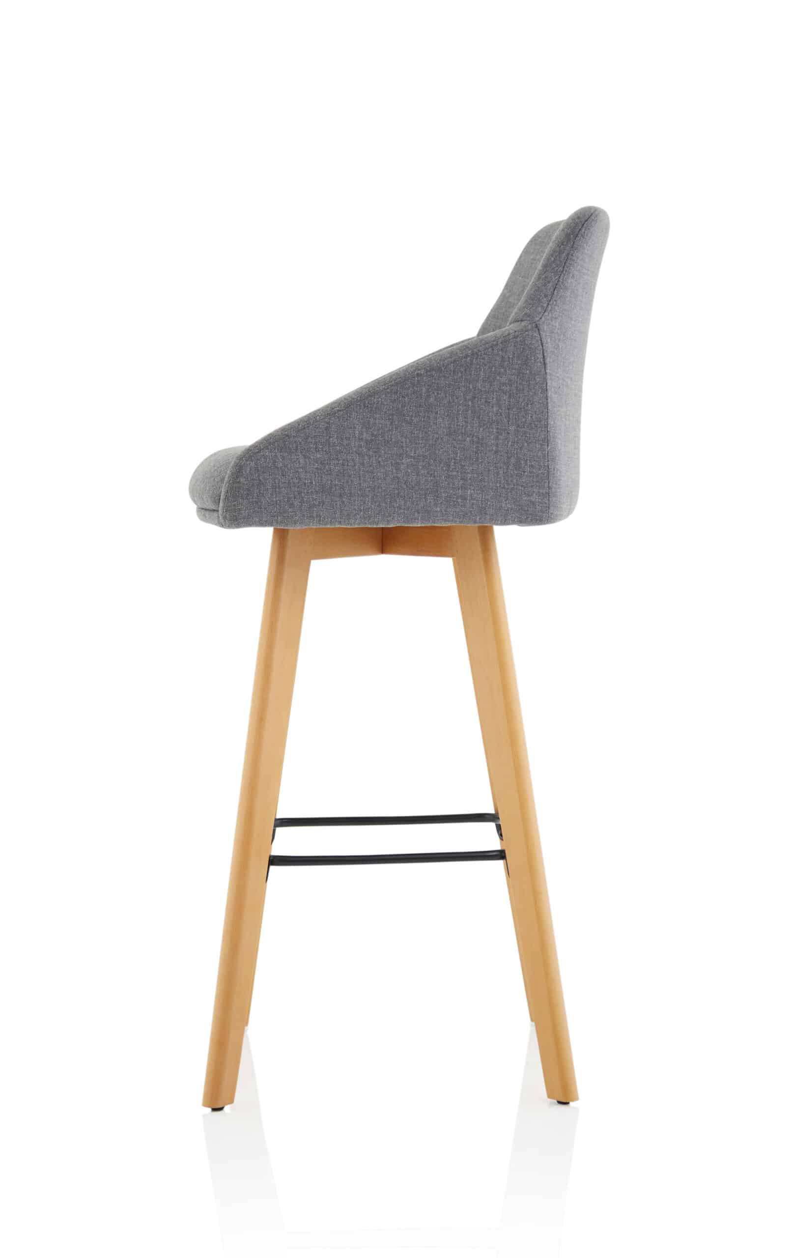 Carmen Grey Fabric Wooden Leg High Stool Chair - Image 4
