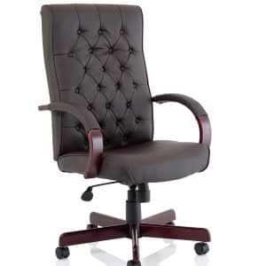 Chesterfield High Back Leather Executive Office Chair with Arms