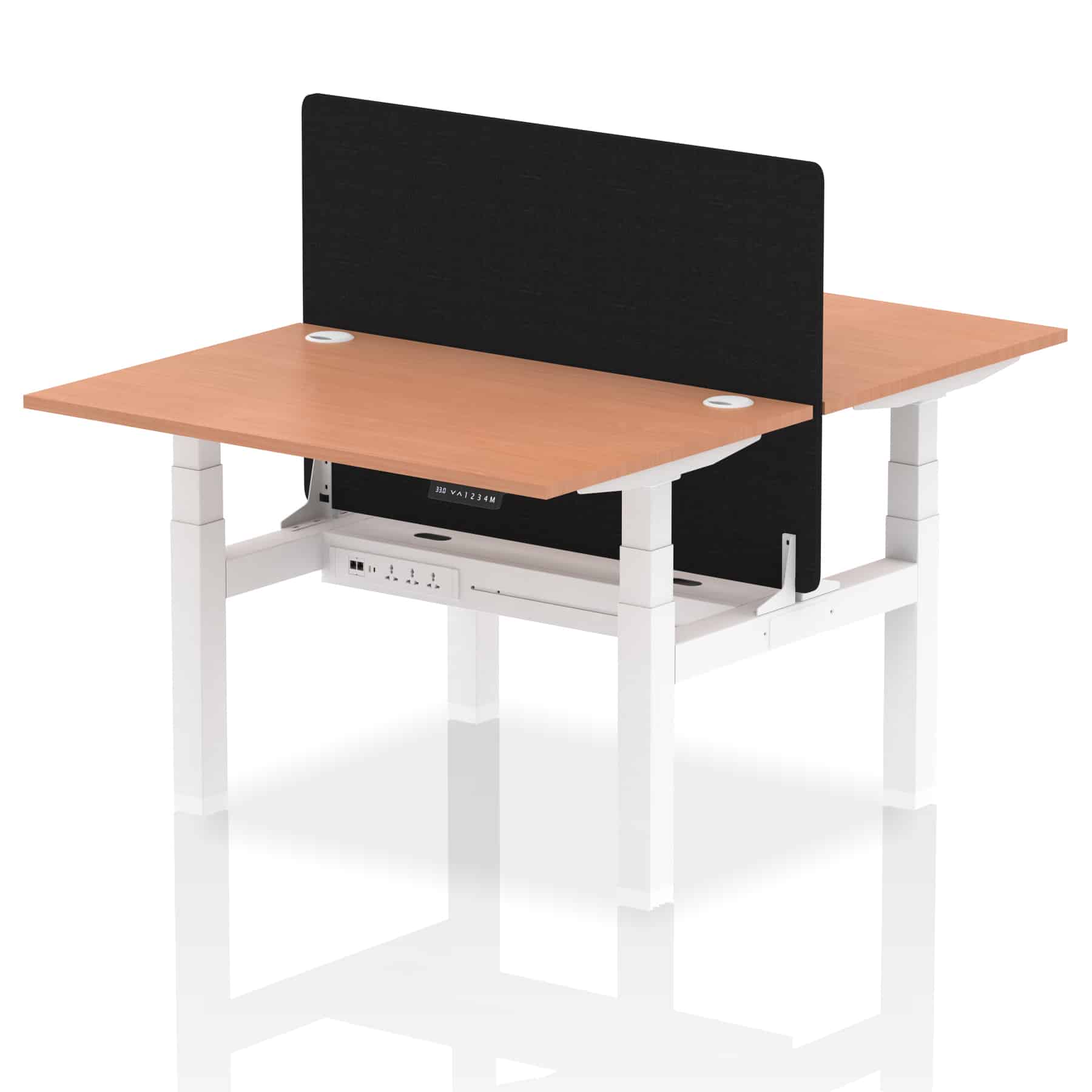 Air Back-to-Back Height Adjustable Bench Desk - 2 Person with Black Straight Screen - Image 3