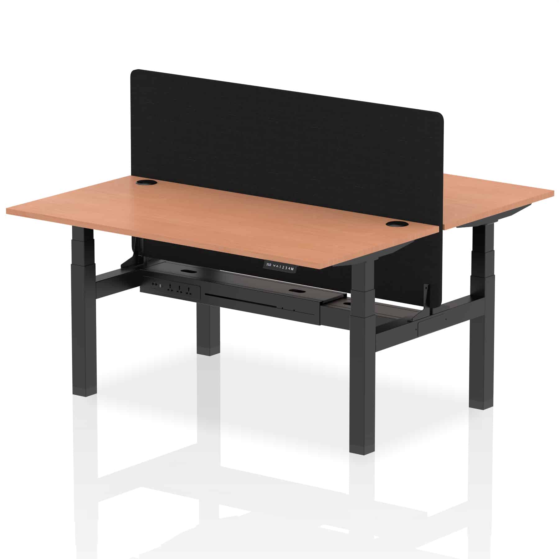Air Back-to-Back Height Adjustable Bench Desk - 2 Person with Black Straight Screen - Image 43
