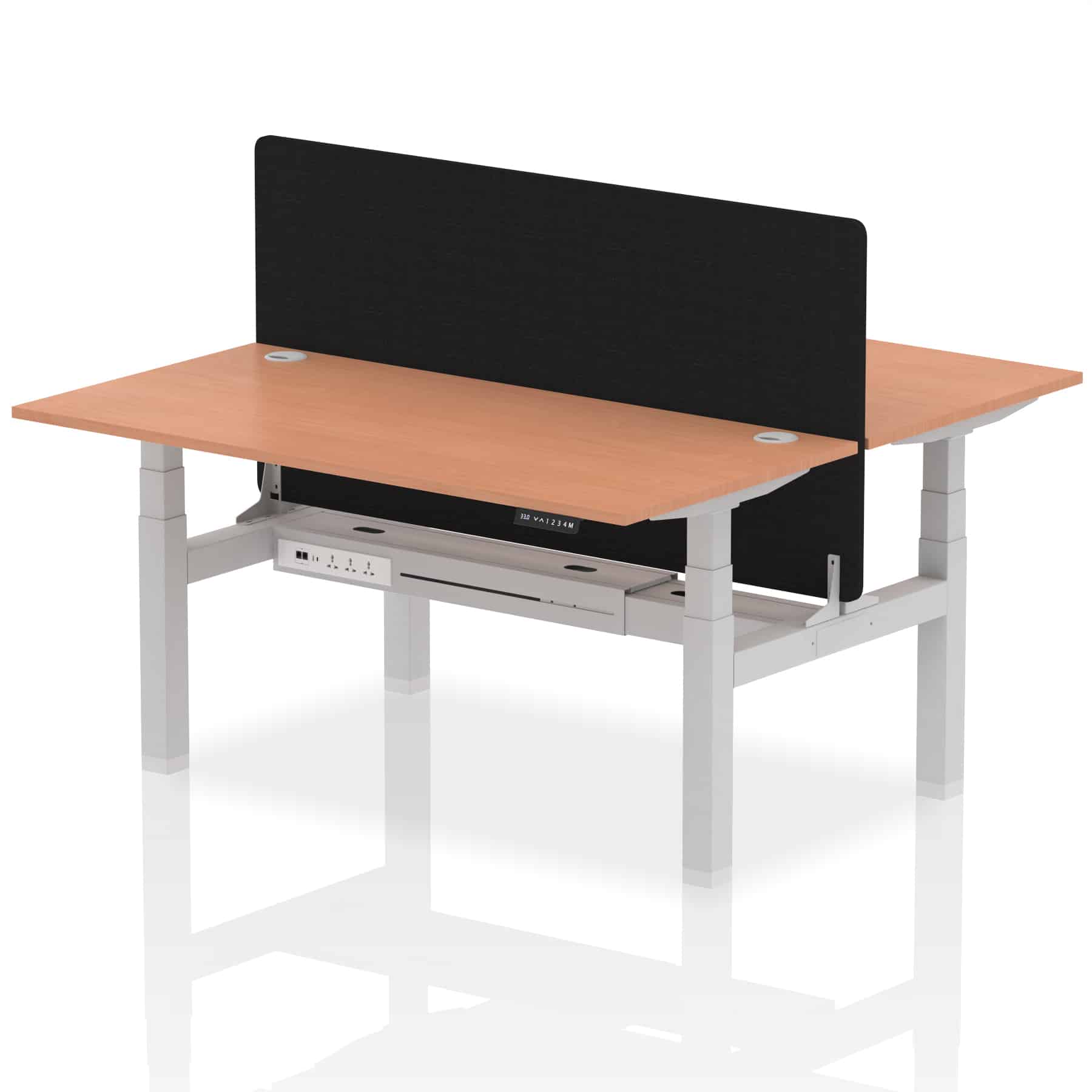 Air Back-to-Back Height Adjustable Bench Desk - 2 Person with Black Straight Screen - Image 44