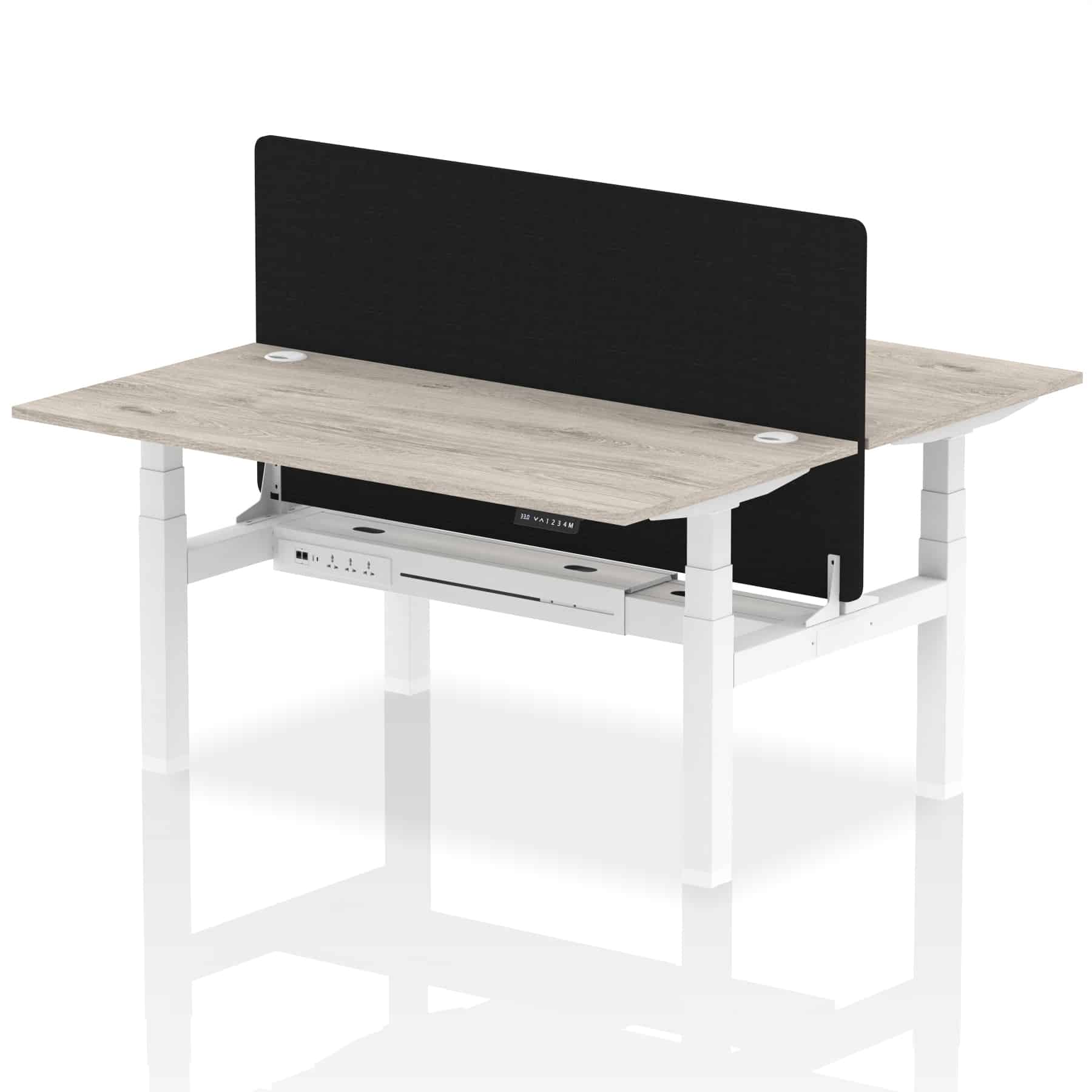Air Back-to-Back Height Adjustable Bench Desk - 2 Person with Black Straight Screen - Image 51