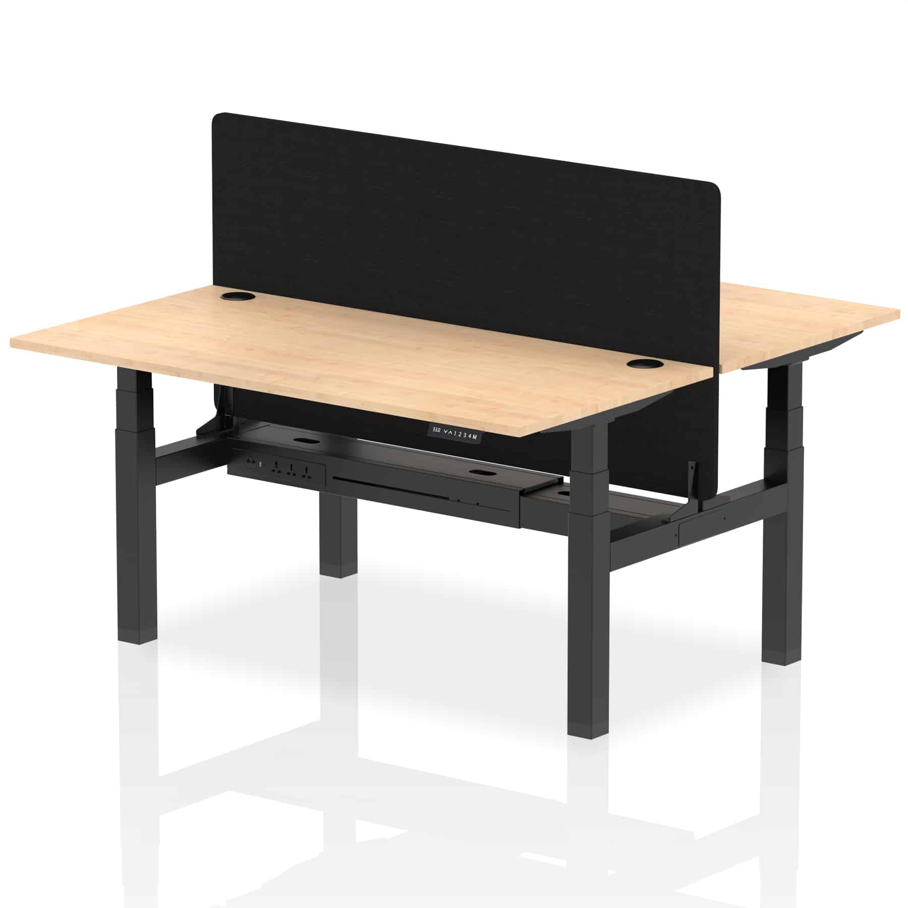 Air Back-to-Back Height Adjustable Bench Desk - 2 Person with Black Straight Screen - Image 52