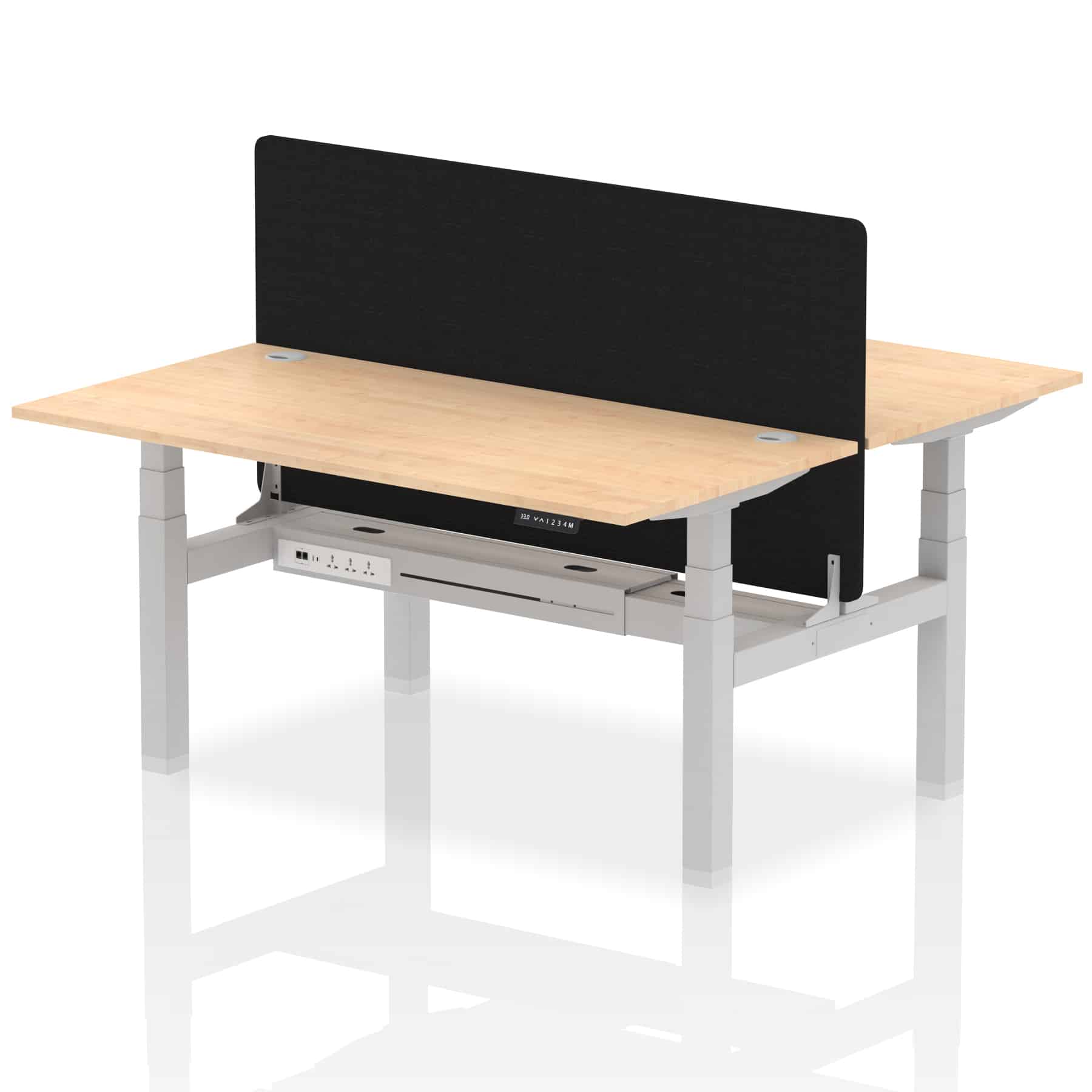 Air Back-to-Back Height Adjustable Bench Desk - 2 Person with Black Straight Screen - Image 53