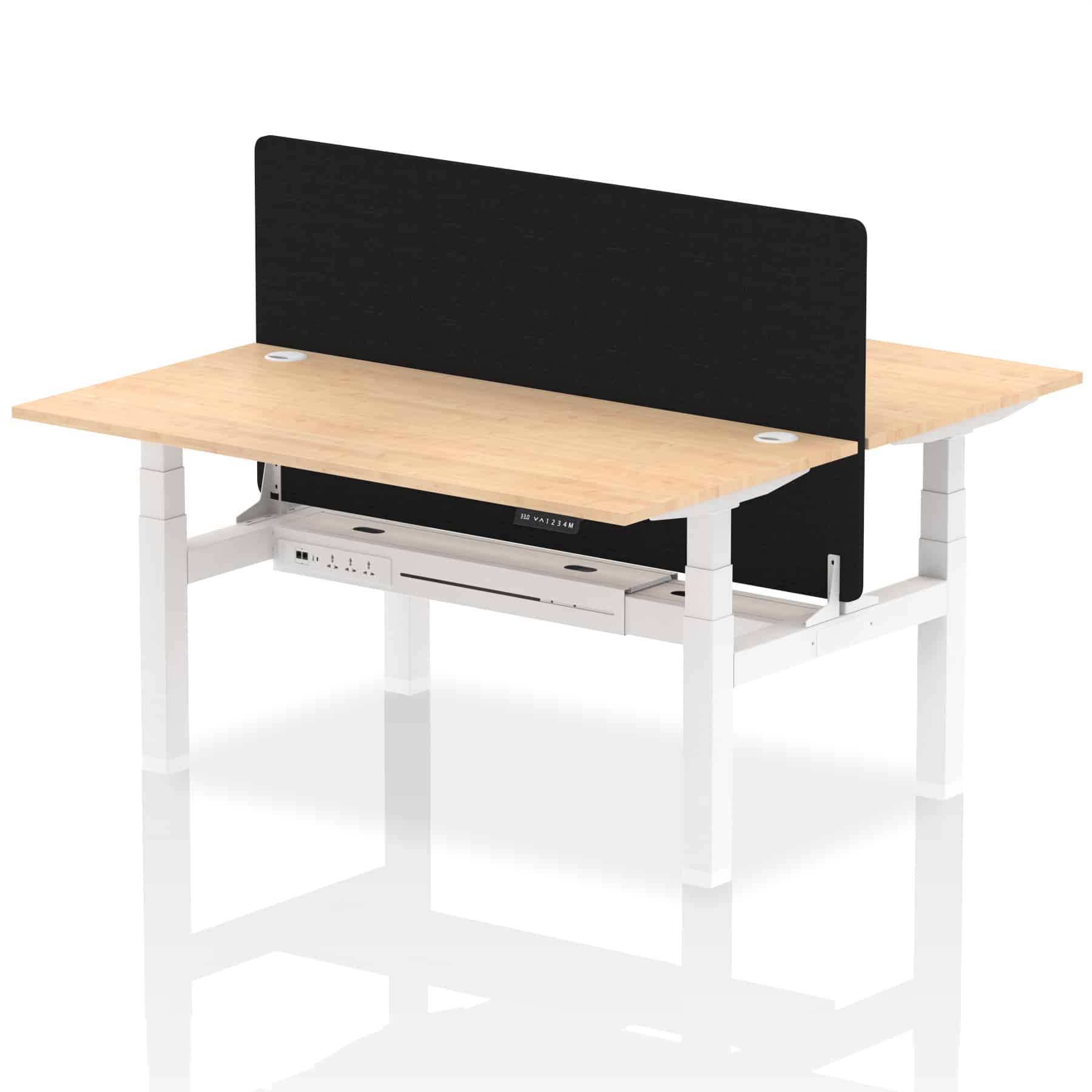 Air Back-to-Back Height Adjustable Bench Desk - 2 Person with Black Straight Screen - Image 54