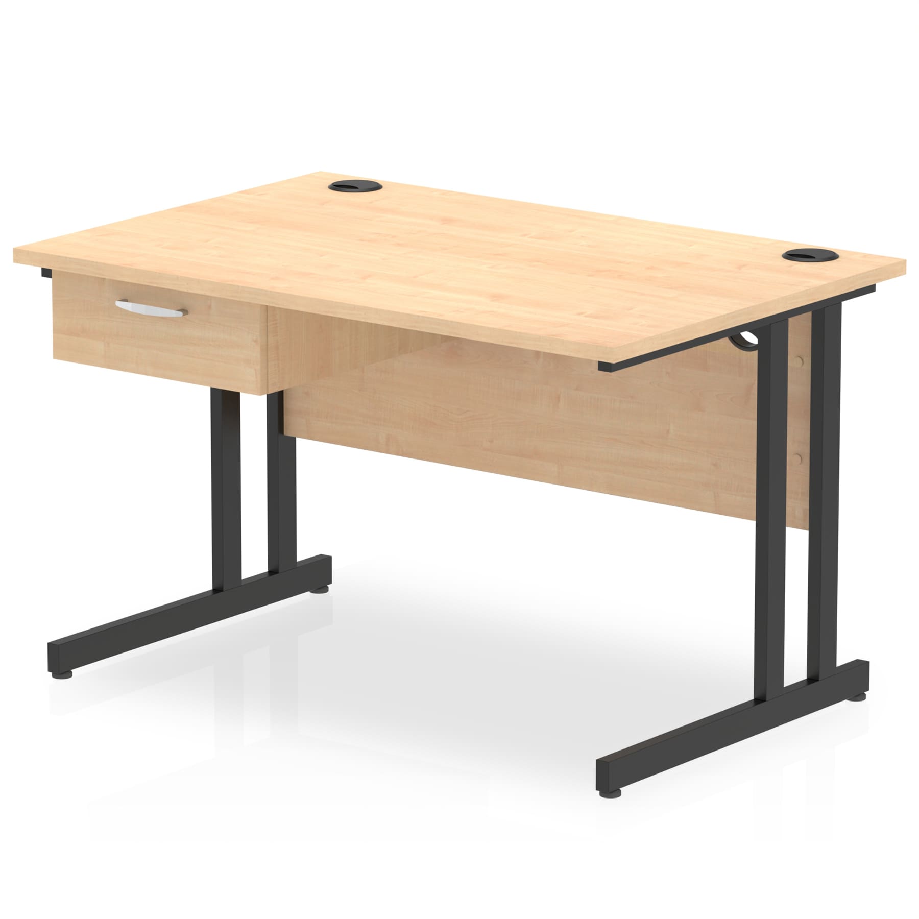 Impulse Cantilever Straight Desk Black Frame With Single One Drawer Fixed Pedestal - Image 4