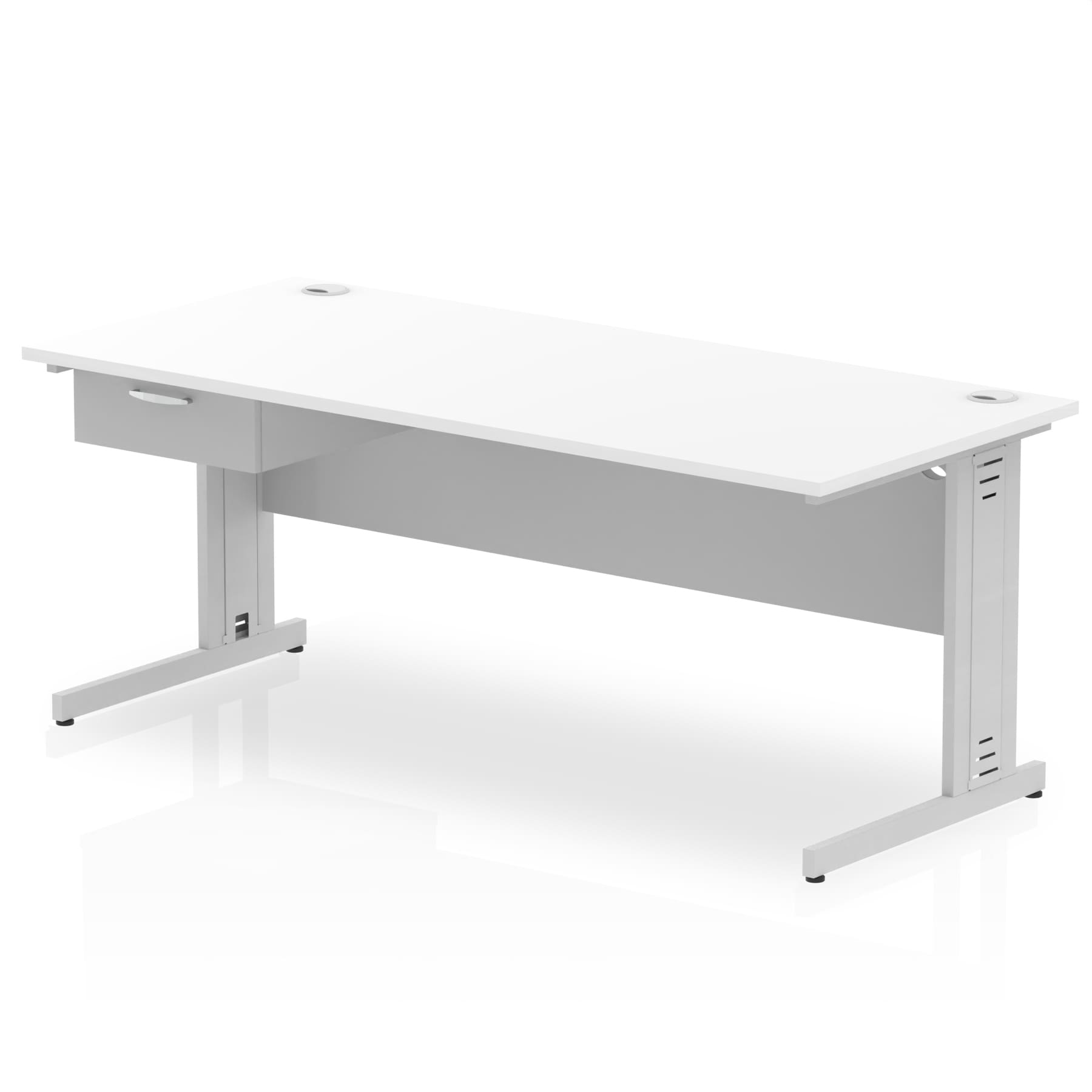 Impulse Cable Managed Straight Desk Silver Frame With Single One Drawer Fixed Pedestal - Image 27