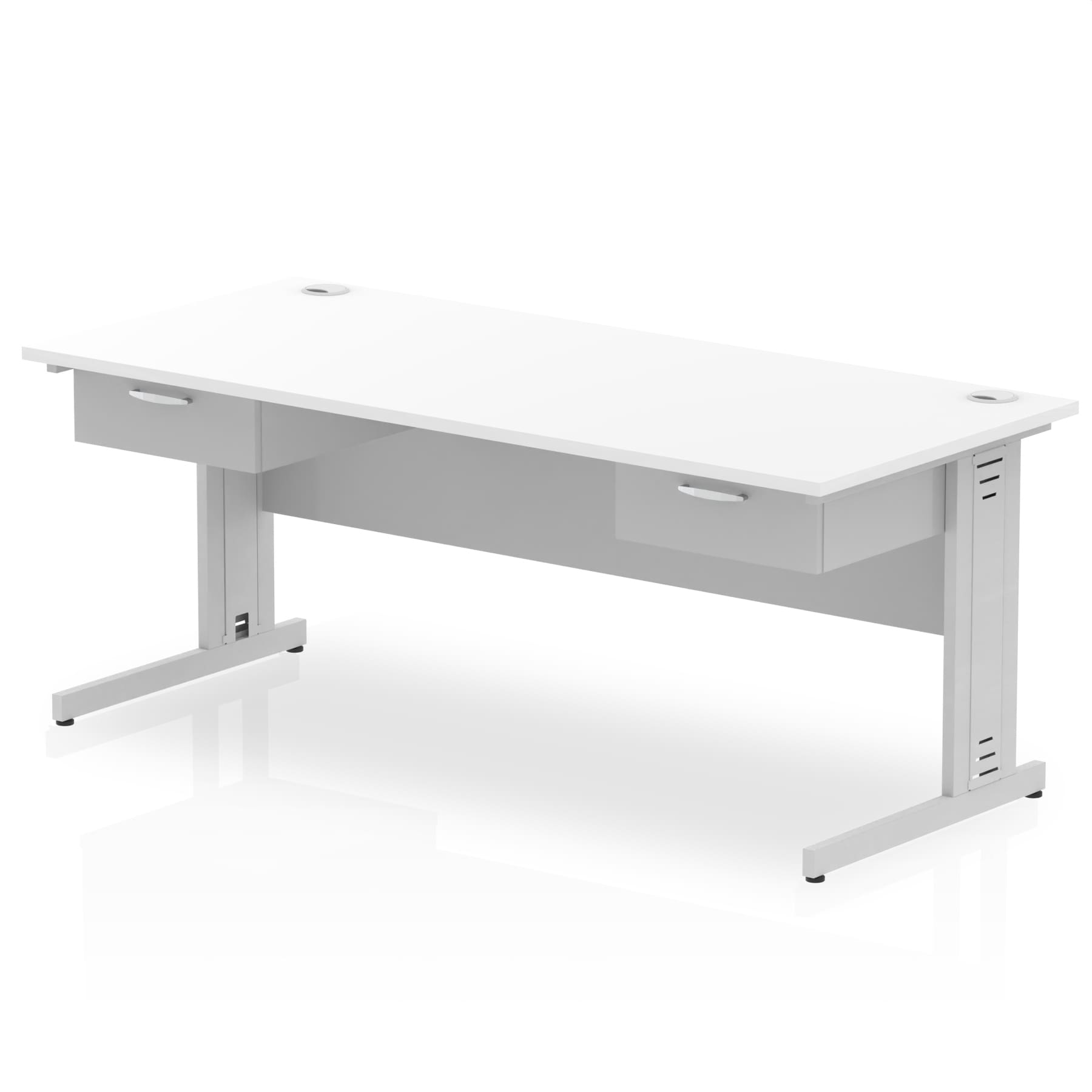 Impulse Cable Managed Straight Desk Silver Frame With Two One Drawer Fixed Pedestals - Image 13