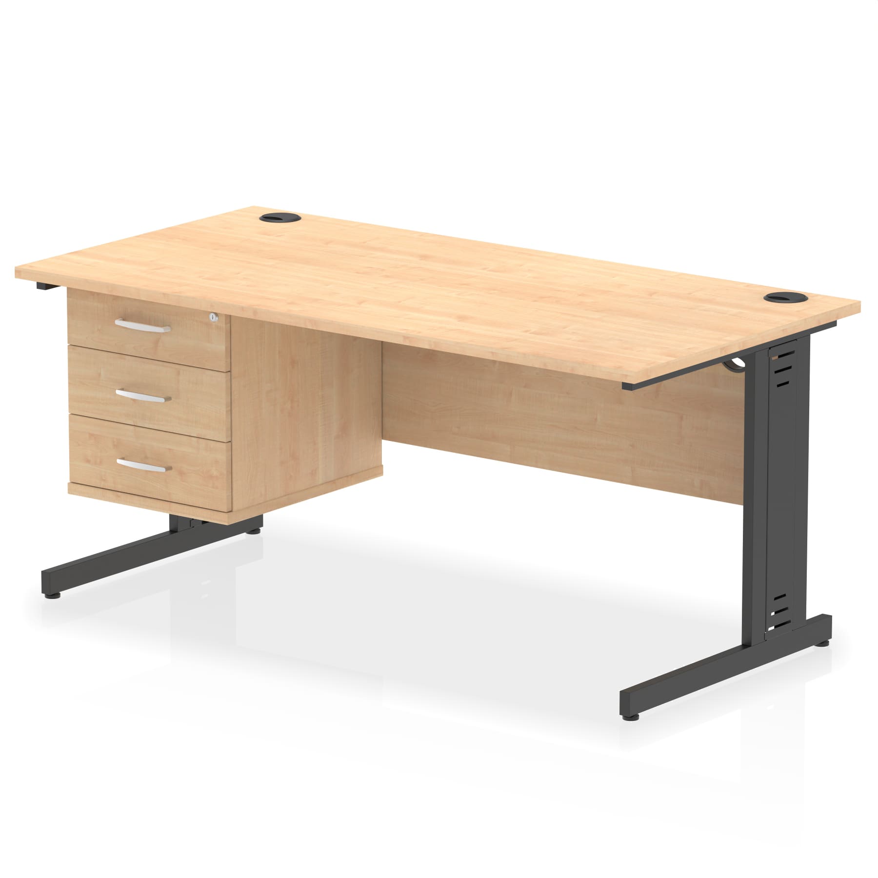 Impulse 1600mm Cable Managed Straight Desk With Single Fixed Pedestal - Image 58