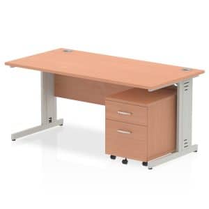 Impulse 1600mm Cable Managed Straight Desk With Mobile Pedestal