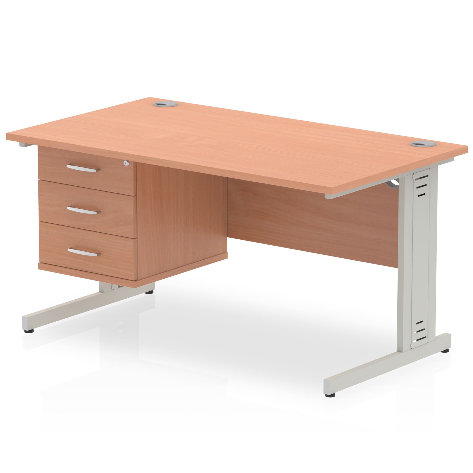 Impulse 1400mm Cable Managed Straight Desk With Single Fixed Pedestal - Image 3