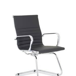 Nola Black Leather Cantilever Visitor Chair with Arms