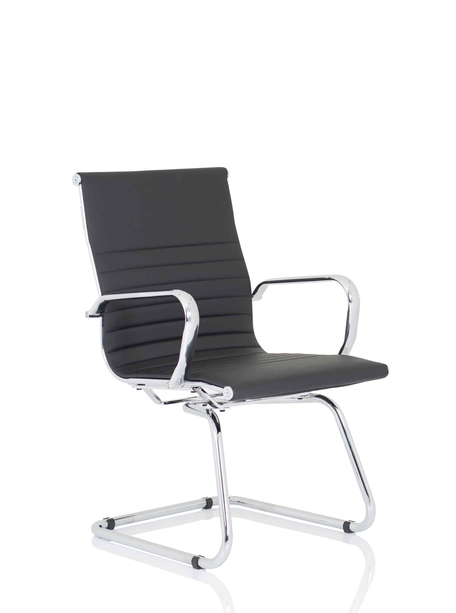 Nola Black Leather Cantilever Visitor Chair with Arms
