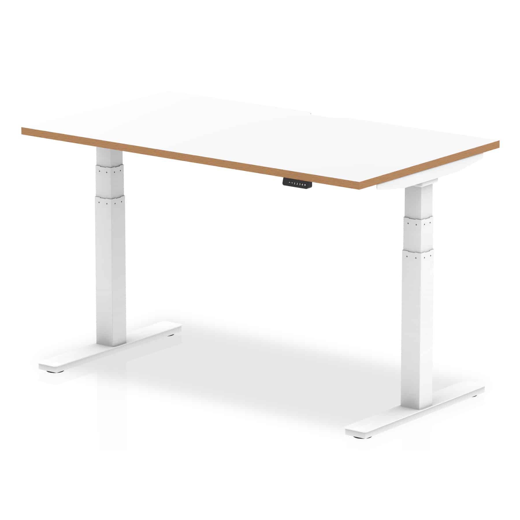 Oslo Air Height Adjustable Desk White Top Natural Wood Edge White Frame - Image 2