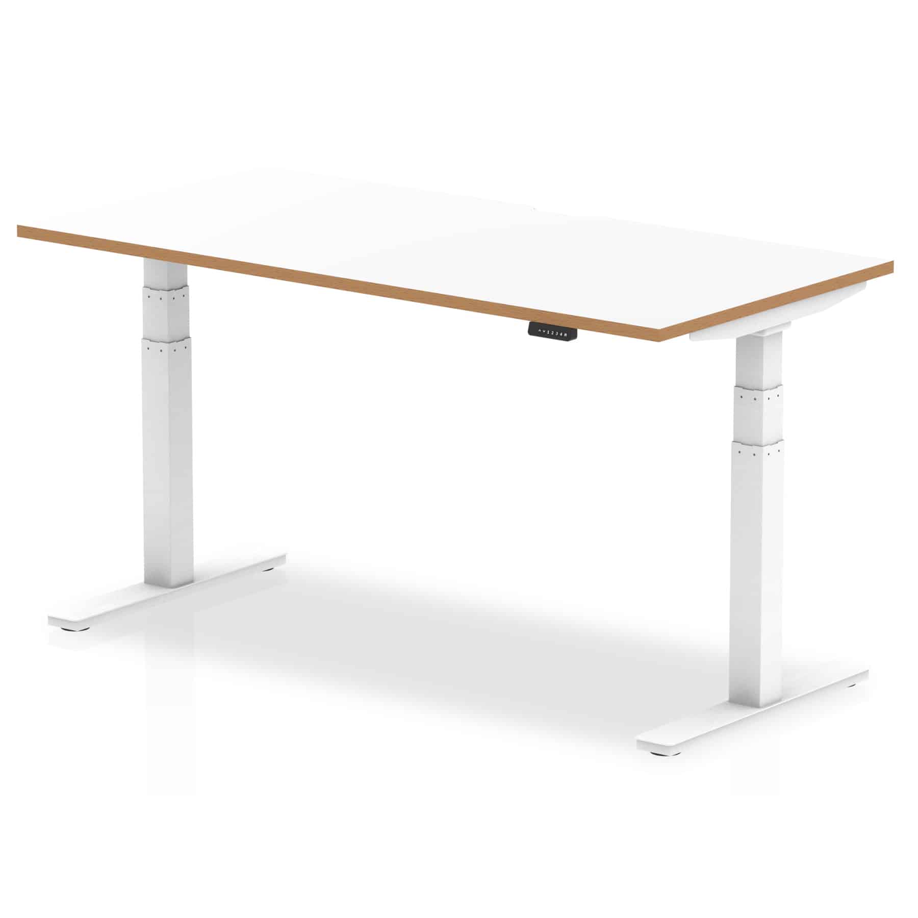 Oslo Air Height Adjustable Desk White Top Natural Wood Edge White Frame - Image 3