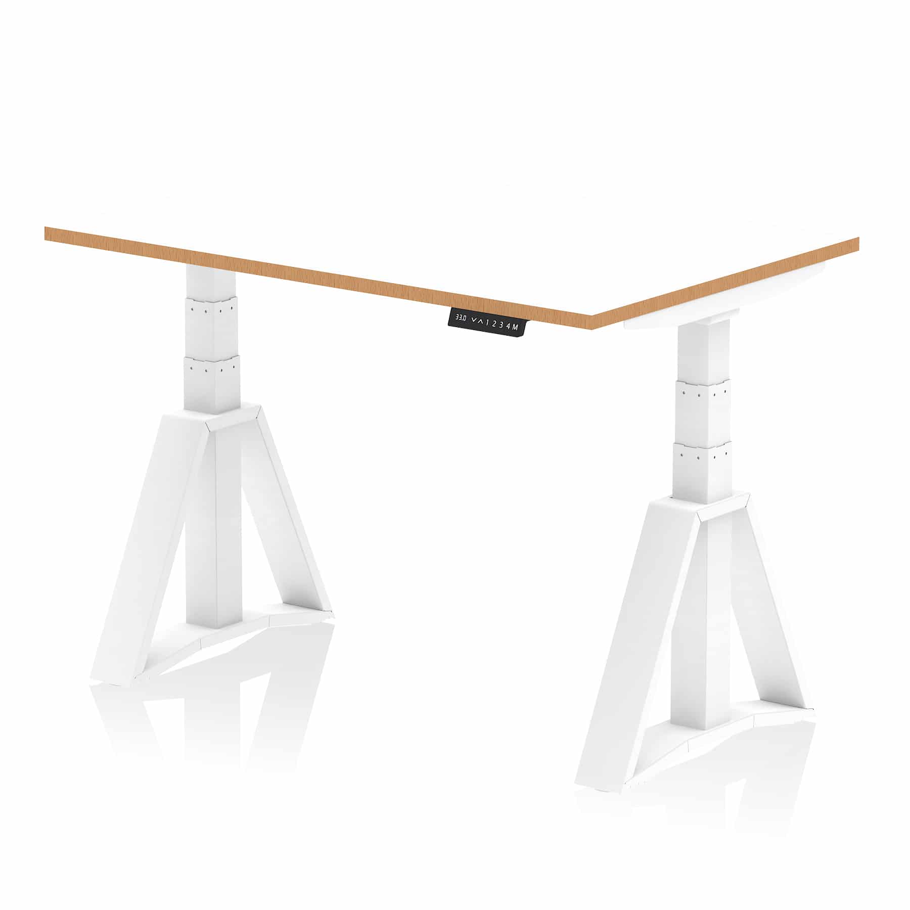 Oslo Air Height Adjustable Desk White Top Natural Wood Edge White Frame - Image 4
