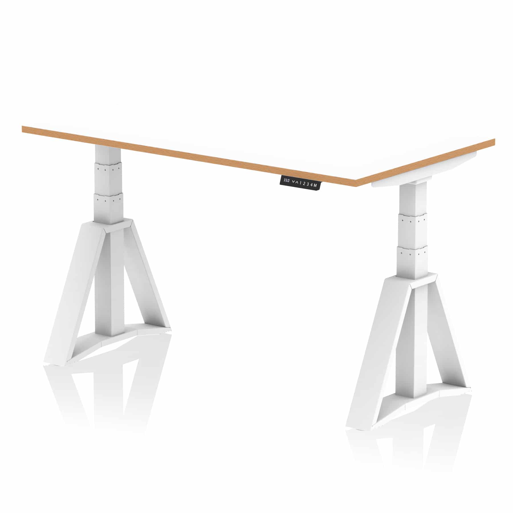 Oslo Air Height Adjustable Desk White Top Natural Wood Edge White Frame - Image 5