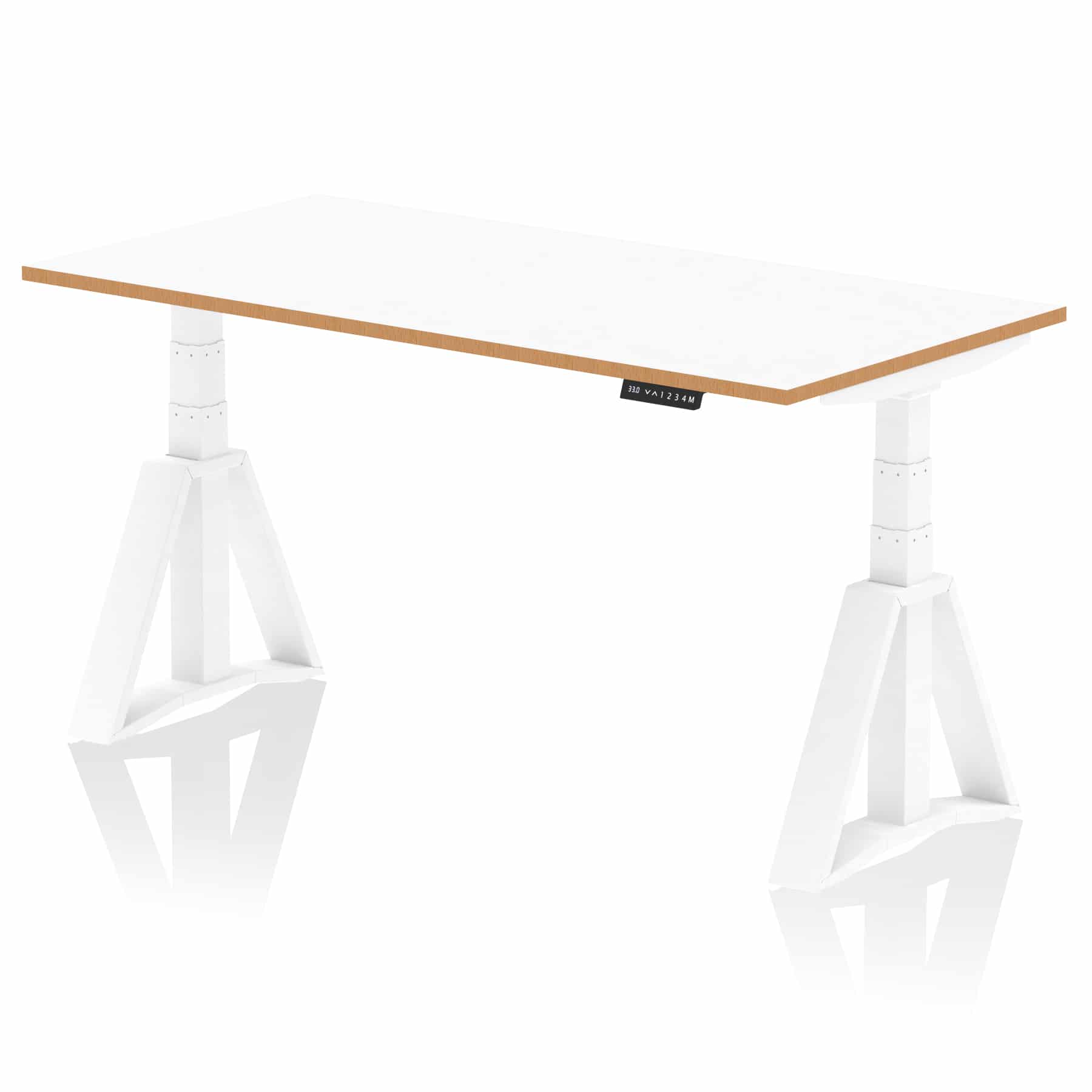 Oslo Air Height Adjustable Desk White Top Natural Wood Edge White Frame - Image 6